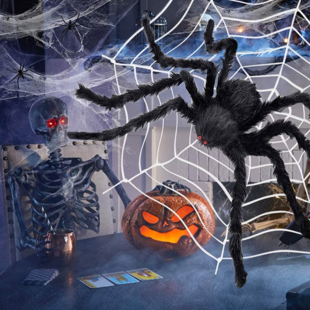 2X Halloween Giant Round Spider Web & Spider Decor